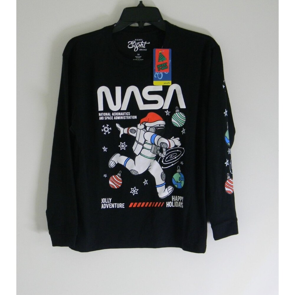 Eighty Eight NASA Christmas Long Sleeve Tee Youth 14 Space Astronaut NWT